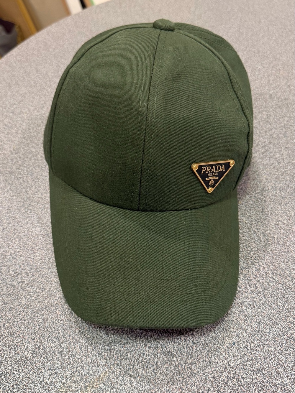 Prada Unisex Olive Green Triangular Logo Baseball Cap Condition: Lightly Used